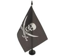 AZ FLAG - Drapeau De Table Pirate Jack Rackham 21x14 cm - Petit Drapeau Corsaire De Bureau 100% Polyester Avec Hampe De 25cm Et Socle En Plastique Noir