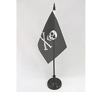 AZ FLAG - Drapeau De Table Pirate tête de Mort - 15x10 cm - Mini Drapeau Corsaire De Bureau 100% Polyester avec Hampe De 25cm Et Socle en Plastique Noir