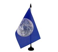 AZ FLAG Drapeau de Table Planète Terre 21x14 cm Socle Plastique | Usage intérieur Drapeau de bureau terrien finition cousue et bords renforcés avec mât en plastique et socle en plastique