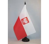 AZ FLAG - Drapeau De Table Pologne avec Aigle 21x14 cm - Petit Drapeau Polonais De Bureau 100% Polyester Avec Hampe De 25cm Et Socle En Plastique Noir