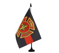 AZ FLAG - Drapeau De Table Pompiers américains 21x14 cm - Petit Drapeau Fire Department De Bureau 100% Polyester Avec Hampe De 25cm Et Socle En Plastique Noir