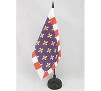 AZ FLAG - Drapeau De Table Province de Touraine 21x14 cm - Petit Drapeau De Touraine De Bureau 100% Polyester Avec Hampe De 25cm Et Socle En Plastique Noir