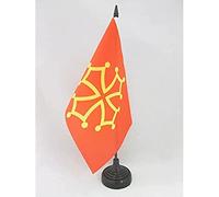 AZ FLAG - Drapeau De Table Province du Languedoc 21x14 cm - Petit Drapeau Languedocien De Bureau 100% Polyester Avec Hampe De 25cm Et Socle En Plastique Noir