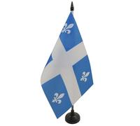 AZ FLAG - Drapeau De Table Québec 21x14 cm - Petit Drapeau Québécois De Bureau 100% Polyester Avec Hampe De 25cm Et Socle En Plastique Noir