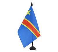 AZ FLAG - Drapeau De Table République Démocratique du Congo 21x14 cm - Petit Drapeau Congolais De Bureau 100% Polyester Avec Hampe De 25cm Et Socle En Plastique Noir