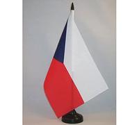 AZ FLAG - Drapeau De Table République tchèque 21x14 cm - Petit Drapeau Tchèque De Bureau 100% Polyester Avec Hampe De 25cm Et Socle En Plastique Noir