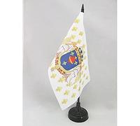 AZ FLAG - Drapeau De Table Royaume de France Anges Sacré Cœur 21x14 cm - Petit Drapeau Royaliste Français De Bureau 100% Polyester Avec Hampe De 25cm Et Socle En Plastique Noir