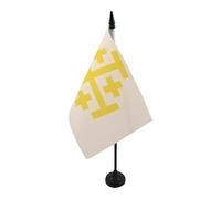 AZ FLAG - Drapeau De Table Royaume de Jérusalem 21x14 cm - Petit Drapeau Du Regnum Hierosolimitanum De Bureau 100% Polyester Avec Hampe De 25cm Et Socle En Plastique Noir