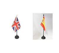 AZ FLAG Drapeau de Table Royaume-Uni 15x10cm - Petit Drapeaux DE Bureau Anglais - UK - 10 x 15 cm Pointe dorée & Drapeau de Table Espagne 15x10cm - Petit Drapeaux DE Bureau Espagnol 10 x 15 cm