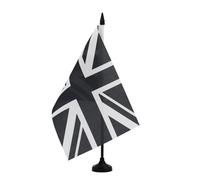 AZ FLAG - Drapeau De Table Royaume-Uni noir 21x14 cm - Petit Drapeau De L'Union Jack De Bureau 100% Polyester Avec Hampe De 25cm Et Socle En Plastique Noir