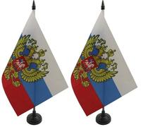 AZ FLAG - Drapeau De Table Russie avec aigle 21x14 cm - Petit Drapeau Russe De Bureau 100% Polyester Avec Hampe De 25cm Et Socle En Plastique Noir (Lot de 2)