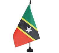 AZ FLAG - Drapeau De Table Saint Kitts et Nevis 21x14 cm - Petit Drapeau Kittitien-Nevicien De Bureau 100% Polyester Avec Hampe De 25cm Et Socle En Plastique Noir