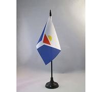 AZ FLAG Drapeau de Table Saint-Martin 15x10 cm Socle Plastique | Usage intérieur Drapeau de bureau de l’île de Saint-Martin finition cousue et bords renforcés polyester 100D