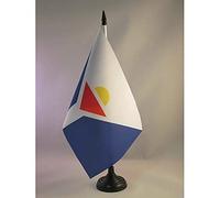 AZ FLAG - Drapeau De Table Saint-Martin 21x14 cm - Petit Drapeau Saint-Martinois De Bureau 100% Polyester Avec Hampe De 25cm Et Socle En Plastique Noir