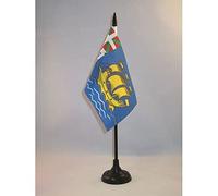 AZ FLAG - Drapeau De Table Saint Pierre et Miquelon - 15x10 cm - Mini Drapeau Saint-Pierrais De Bureau 100% Polyester Avec Hampe De 25cm Et Socle En Plastique Noir