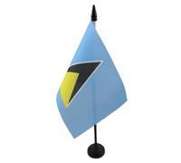 AZ FLAG - Drapeau De Table Sainte Lucie - 15x10 cm - Mini Drapeau Saint-Lucien De Bureau 100% Polyester Avec Hampe De 25cm Et Socle En Plastique Noir