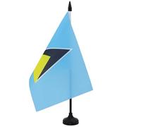 AZ FLAG Drapeau de Table Sainte Lucie 21x14 cm Socle Plastique | Usage intérieur Drapeau de bureau saint-lucien St Lucia finition cousue et bords renforcés polyester 100D