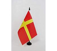 AZ FLAG - Drapeau De Table Scanie indépendantiste en Suède 21x14 cm - Petit Drapeau Du Comté De Skåne De Bureau 100% Polyester Avec Hampe De 25cm Et Socle En Plastique Noir