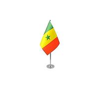 AZ FLAG - Drapeau De Table Sénégal Prestige - Drapeau Sénégalais De Bureau En Satin Avec Hampe De 30cm Et Socle En Métal - 22x15 cm