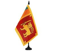 AZ FLAG - Drapeau De Table Sri Lanka 21x14 cm - Petit Drapeau Sri Lankais De Bureau 100% Polyester Avec Hampe De 25cm Et Socle En Plastique Noir