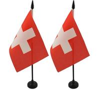 AZ FLAG - Drapeau De Table Suisse - 15x10 cm - Mini Drapeau Helvétique De Bureau 100% Polyester Avec Hampe De 25cm Et Socle En Plastique Noir (Lot de 2)