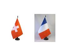 AZ FLAG Drapeau de Table Suisse 21x14cm - Petit Drapeaux DE Bureau helvétique 14 x 21 cm & Drapeau de Table France 21x14cm - Petit Drapeaux DE Bureau français 14 x 21 cm