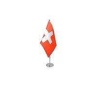 AZ FLAG - Drapeau De Table Suisse Prestige - Drapeau Helvétique De Bureau En Satin Avec Hampe De 30cm Et Socle En Métal - 22x15 cm