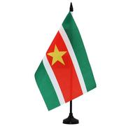 AZ FLAG - Drapeau De Table Suriname 21x14 cm - Petit Drapeau Surinamien De Bureau 100% Polyester Avec Hampe De 25cm Et Socle En Plastique Noir