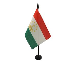 AZ FLAG Drapeau de Table Tadjikistan 15x10 cm Socle Plastique | Usage intérieur Drapeau de bureau Тоҷикистон finition cousue et bords renforcés avec mât en plastique et socle en plastique