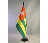 AZ FLAG - Drapeau De Table Togo 21x14 cm - Petit Drapeau Togolais De Bureau 100% Polyester Avec Hampe De 25cm Et Socle En Plastique Noir