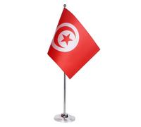 AZ FLAG - Drapeau De Table Tunisie Prestige - Drapeau Tunisien De Bureau En Satin Avec Hampe De 30cm Et Socle En Métal - 22x15 cm