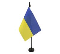 AZ FLAG - Drapeau De Table Ukraine - 15x10 cm - Mini Drapeau Ukrainien De Bureau 100% Polyester Avec Hampe De 25cm Et Socle En Plastique Noir
