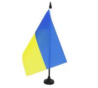 AZ FLAG - Drapeau De Table Ukraine 21x14 cm - Petit Drapeau Ukrainien De Bureau 100% Polyester Avec Hampe De 25cm Et Socle En Plastique Noir