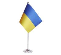 AZ FLAG - Drapeau De Table Ukraine Prestige - Drapeau Ukrainien De Bureau En Satin Avec Hampe De 30cm Et Socle En Métal - 22x15 cm
