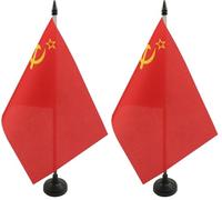 AZ FLAG - Drapeau De Table URSS - Drapeau Communiste - Russie De Bureau 100% Polyester Avec Hampe De 25cm Et Socle En Plastique Noir - 20g - 21x14 cm (Lot de 2)