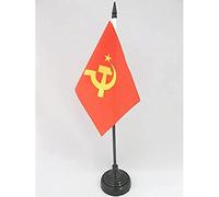 AZ FLAG - Drapeau De Table URSS logo central - 15x10 cm - Mini Drapeau Communiste De Bureau 100% Polyester Avec Hampe De 25cm Et Socle En Plastique Noir