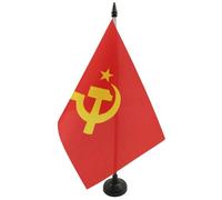 AZ FLAG - Drapeau De Table URSS logo central 21x14 cm - Petit Drapeau Communiste De Bureau 100% Polyester Avec Hampe De 25cm Et Socle En Plastique Noir