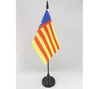 AZ FLAG Drapeau de Table Valence Indépendentiste 15x10 cm Socle Plastique | Usage intérieur Drapeau de bureau castillan finition cousue et bords renforcés avec mât en plastique et socle en plastique
