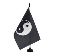 AZ FLAG - Drapeau De Table Yin et Yang 21x14 cm - Petit Drapeau Du Yin Et Yang De Bureau 100% Polyester Avec Hampe De 25cm Et Socle En Plastique Noir