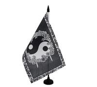 AZ FLAG - Drapeau De Table Yin et Yang 21x14 cm - Petit Drapeau Du Yin Et Yang De Bureau 100% Polyester Avec Hampe De 25cm Et Socle En Plastique Noir