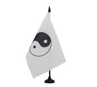 AZ FLAG - Drapeau De Table Yin et Yang blanc 21x14 cm - Petit Drapeau Du Yin Et Yang De Bureau 100% Polyester Avec Hampe De 25cm Et Socle En Plastique Noir