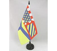 AZ FLAG - Drapeau De Table Yonne 21x14 cm - Petit Drapeau Du Département De L'Yonne De Bureau 100% Polyester Avec Hampe De 25cm Et Socle En Plastique Noir