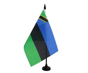 AZ FLAG Drapeau de Table Zanzibar 21x14 cm Polyester 100D Socle Plastique | Usage intérieur Drapeau de bureau du Gouvernement révolutionnaire de Zanzibar finition cousue et bords renforcés