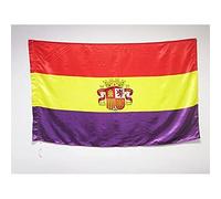 AZ FLAG - Drapeau Espagnol Républicain avec écusson - 150x90 cm - Drapeau Espagne Républicaine En Satin Avec Fourreau et Cordelette - Pavillon 140 g