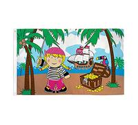 AZ FLAG - Drapeau Fille pirate île au trésor - 150x90 cm - Drapeau Corsaire Tête De Mort 100% Polyester Avec Oeillets Métalliques Intégrés - Pavillon 110 g