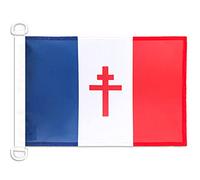 AZ FLAG - Drapeau France Libre 1940-1944 - 45x30 cm - Pavillon Nautique Français De La Résistance Spécial Bateau Et Extérieur en Maille Bloquée avec Anneaux Plastiques Intégrés - 30g