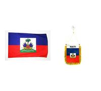 AZ FLAG Drapeau Haïti 150x90cm - Drapeau haïtien 90 x 150 cm Polyester léger & Fanion Haïti 15x10cm - Mini Drapeau haïtien 10 x 15 cm spécial Voiture - Bannière