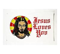 AZ FLAG - Drapeau Jesus loves you - 90x60 cm - Drapeau Catholique - Jesus Vous Aime 100% Polyester Avec Oeillets Métalliques Intégrés - Pavillon 50 g