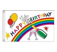 AZ FLAG - Drapeau Joyeux anniversaire Champagne - 150x90 cm - Drapeau Happy Birthday 100% Polyester Avec Oeillets Métalliques Intégrés - Pavillon 110 g