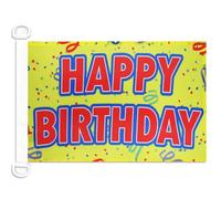 AZ FLAG - Drapeau Joyeux Anniversaire jaune - 45x30 cm - Pavillon Nautique Happy Birthday Spécial Bateau Et Extérieur En Maille Bloquée Avec Anneaux Plastiques Intégrés - 30g